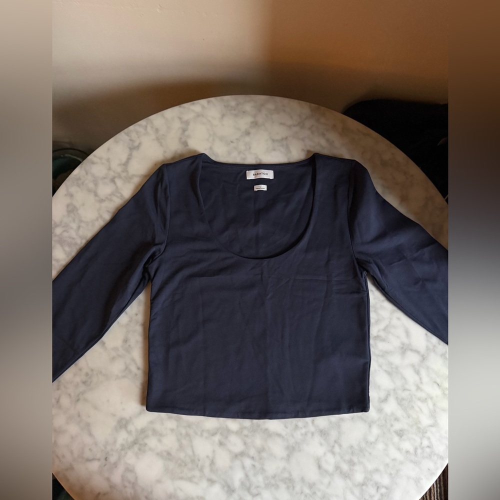 Babaton Aritzia Cropped Long Sleeve Navy Capsule Minimalist Lightweight Basic